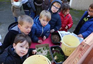 Enfants lors d'une sensibilisation au compostage